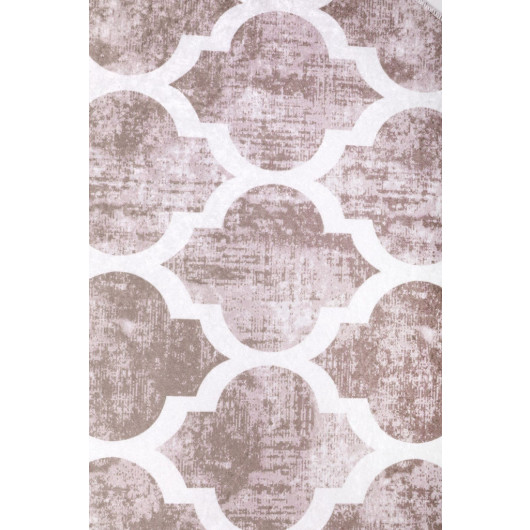 Beige Fringeless Digital Printed Round Washable Carpet 100X100