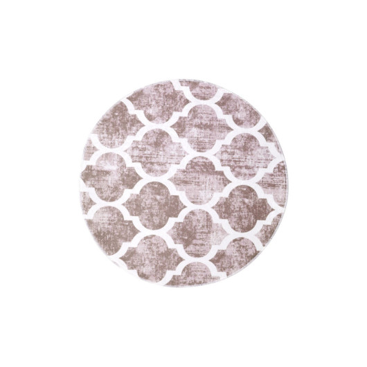 Beige Fringeless Digital Printed Round Washable Carpet 100X100