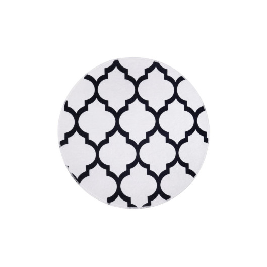 Spade White Fringeless Digital Printed Round Washable Carpet 100X100