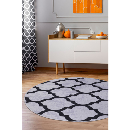 Spade Gray Fringeless Digital Printed Round Washable Carpet