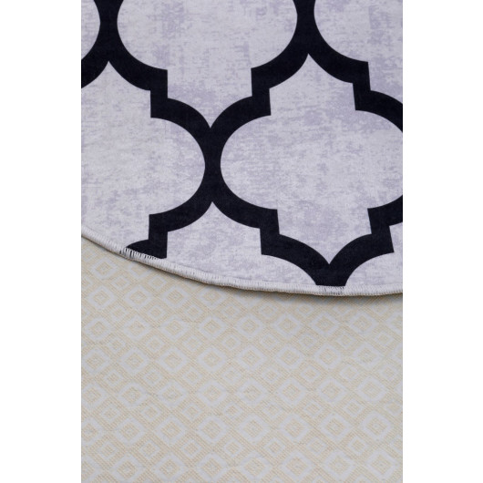 Spade Gray Fringeless Digital Printed Round Washable Carpet