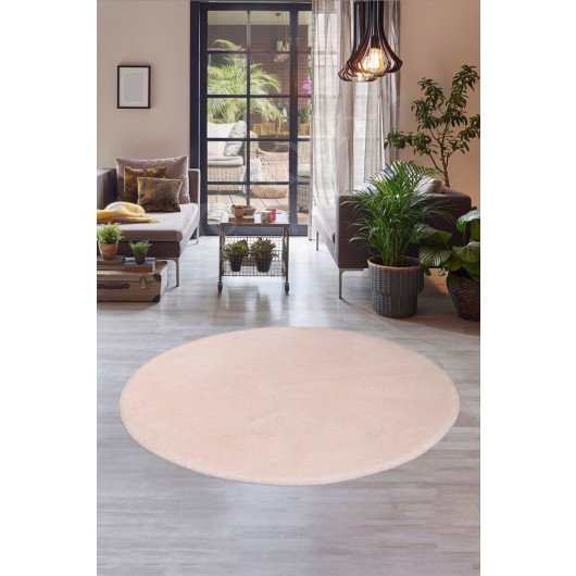 Pink Round Fleece Woven Carpet Plush Soft Antibacterial Children Kitchen Living Room Carpet
