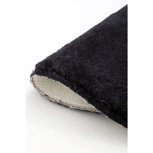Black Round Hide Woven Carpet Plush Soft Anti Slip Antibacterial