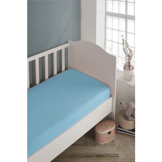 Baby Kids Organic Cotton Elastic Combed Bed Sheet Turquoise