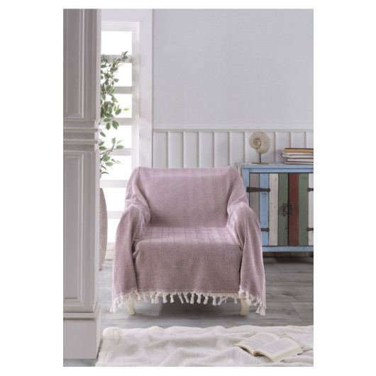غطاء كرسي كنب قطن طبيعي خمري مزين
