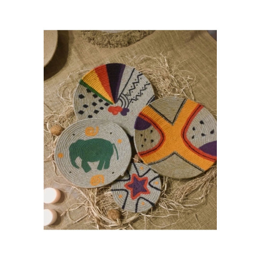 Bohemian Wall Plate Wall Decoration Product Elephant Motif 4 Pieces