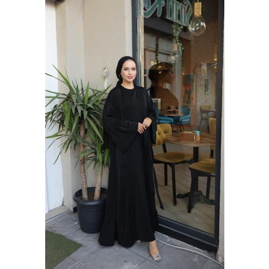 Ruffled Two Suit Abaya Black