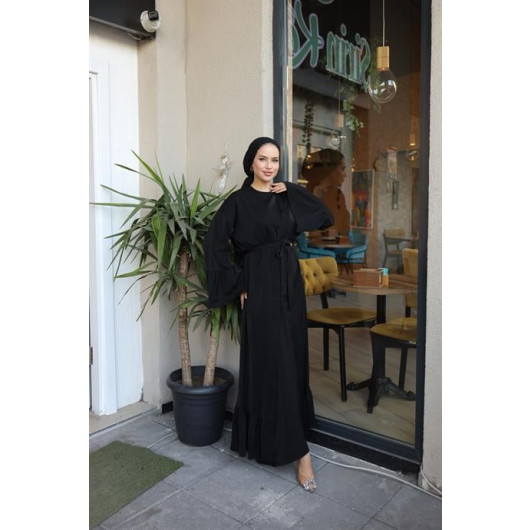 Ruffled Two Suit Abaya Black