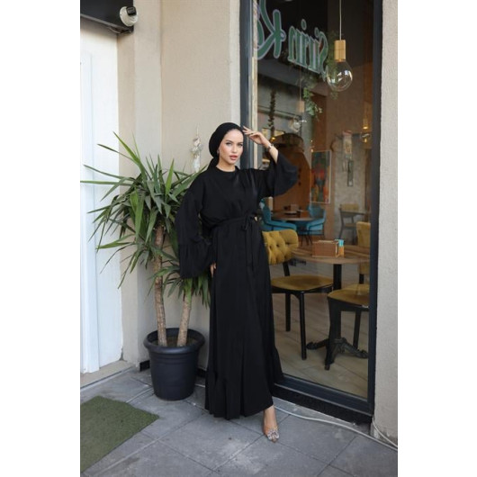 Ruffled Two Suit Abaya Black