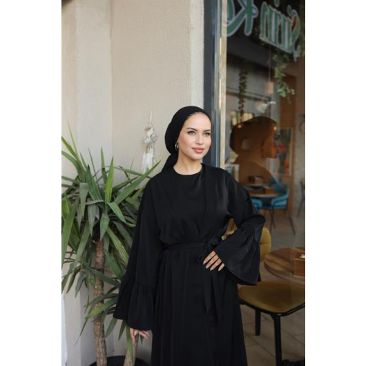 Ruffled Two Suit Abaya Black