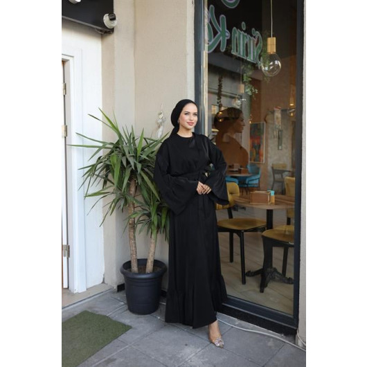 Ruffled Two Suit Abaya Black