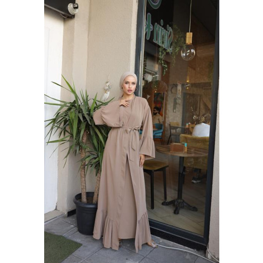 Ruffled Two Suit Abaya Mink