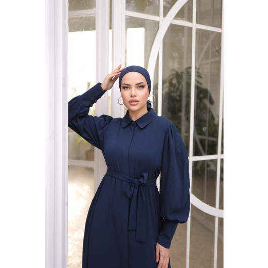 Hidden Button Ababia Navy Blue