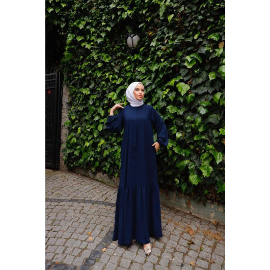 Designer Abaya With Hidden Placket Dark Blue