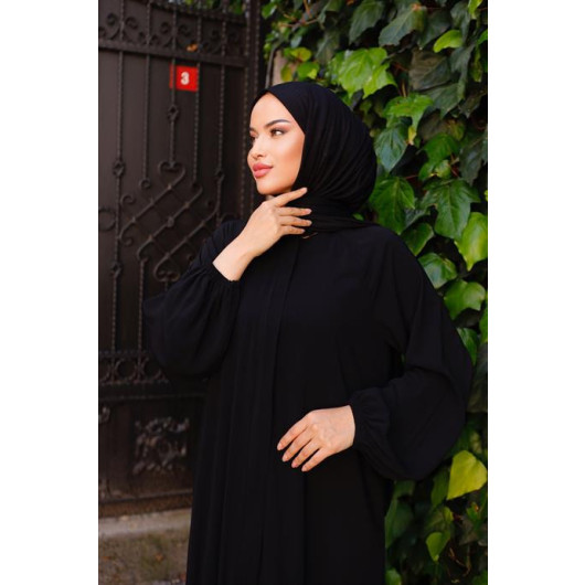 Designer Abaya With Hidden Placket Black