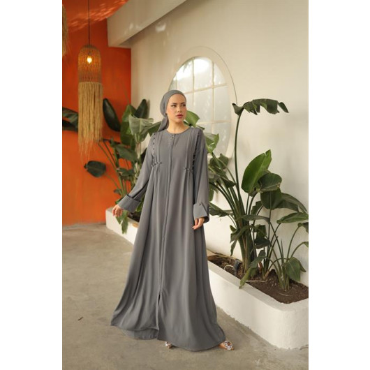 Coated Buttoned Ribbed Ababia Gray