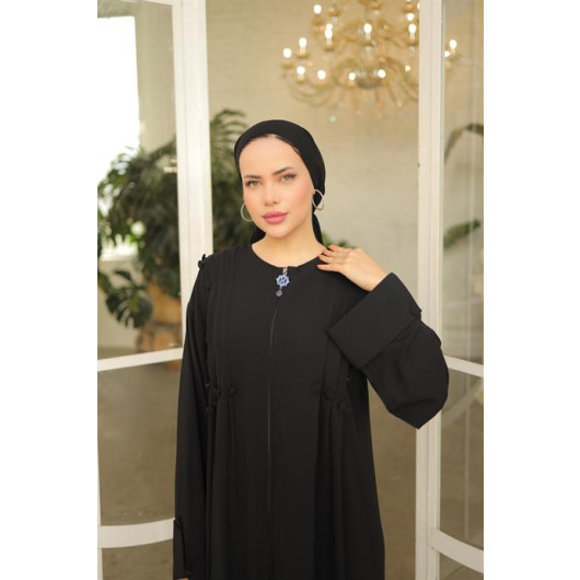 Coated Buttoned Ribbed Ababia Black