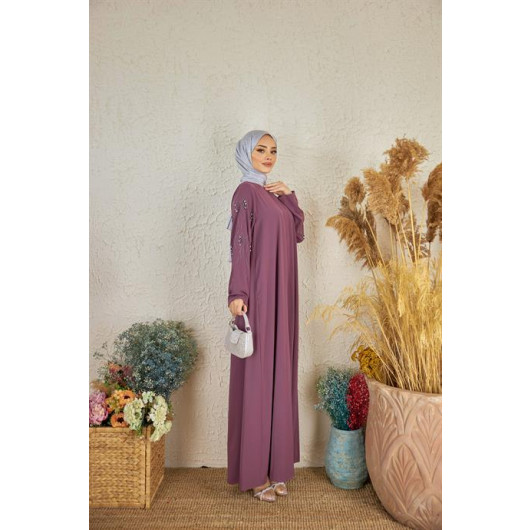 Abaya With Stone Sleeves Dried Rose