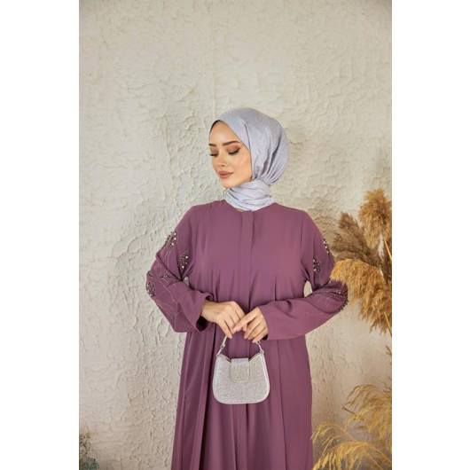 Abaya With Stone Sleeves Dried Rose