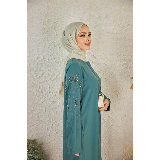 Abaya With Stone Sleeves Petrol