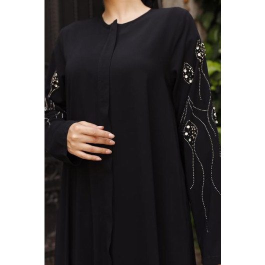 Abaya With Stone Sleeves Black