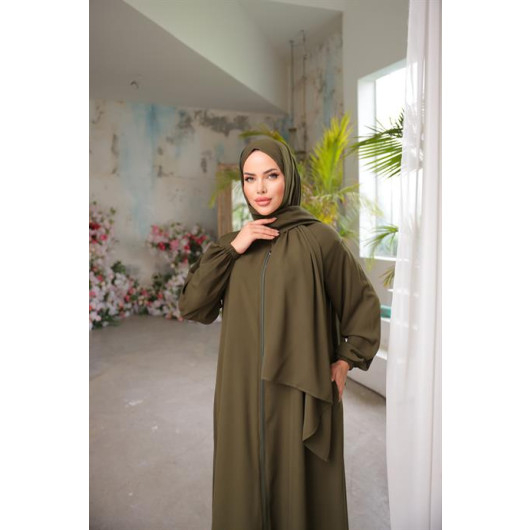 Medina Silk Prayer Dress With Shawl Khaki