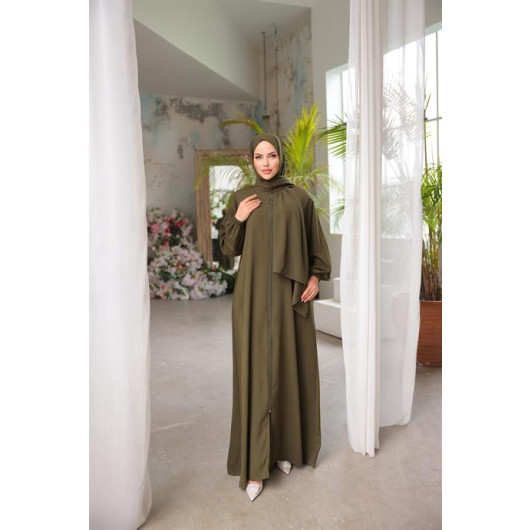 Medina Silk Prayer Dress With Shawl Khaki