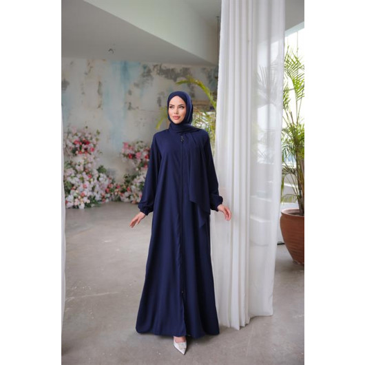 Medina Silk Prayer Dress With Shawl Navy Blue