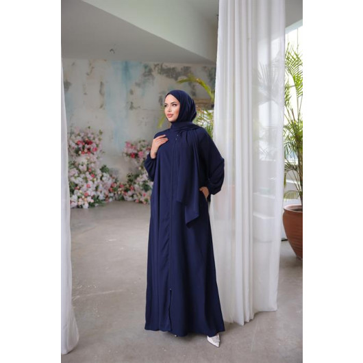 Medina Silk Prayer Dress With Shawl Navy Blue