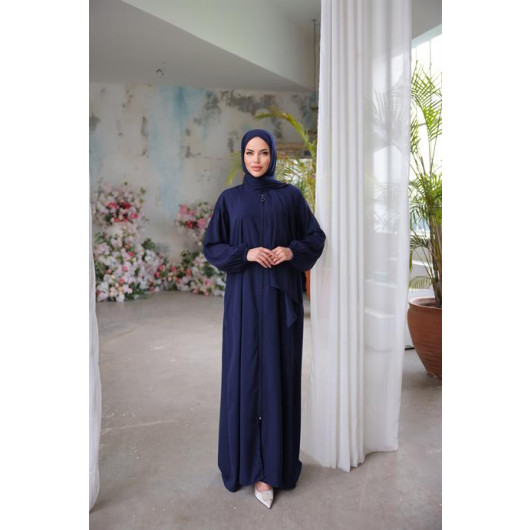 Medina Silk Prayer Dress With Shawl Navy Blue