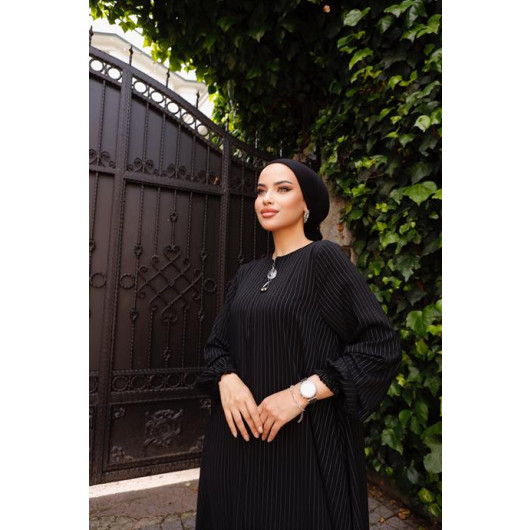 Black Striped Loose Abaya For Veiled Women