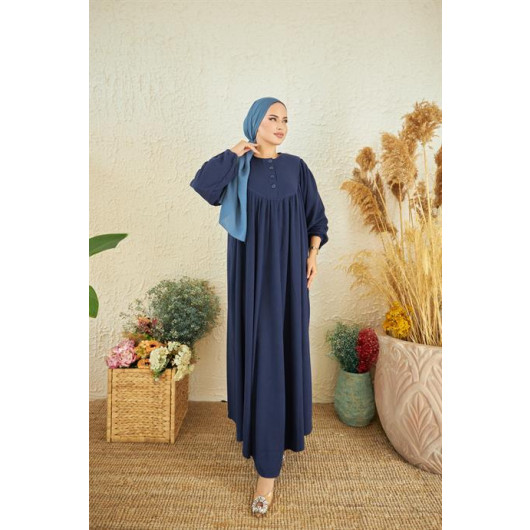 Knitted Hijab Dress Navy Blue