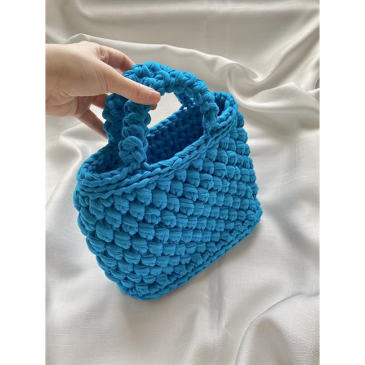 Womens Handbags In Blue Combed Cotton