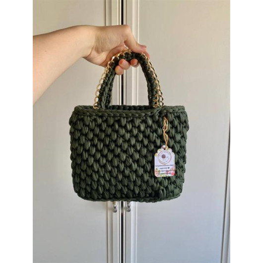 Combed Yarn Knitted Hand Bag Khaki