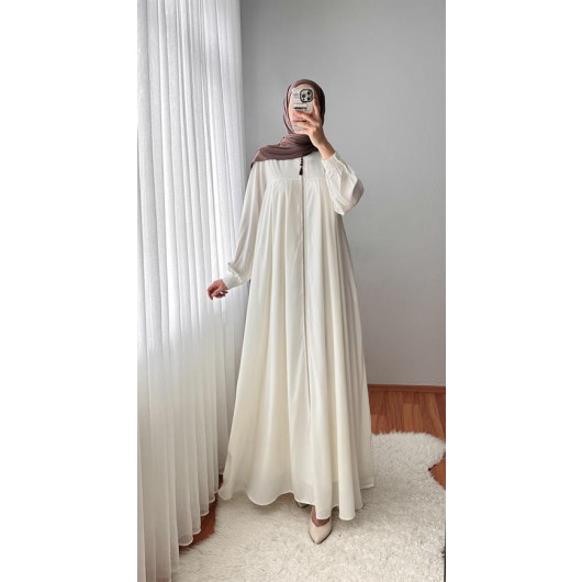 Pleated Abaya White
