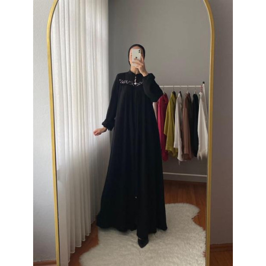 Robe And Beaded Abaya Black