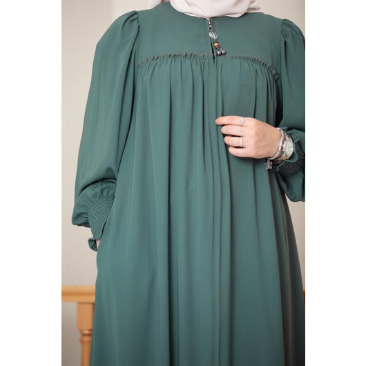 Decorative Overlocked Abaya With Robe Green