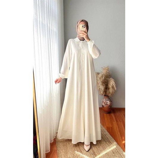 Full Length Buttoned Abaya White