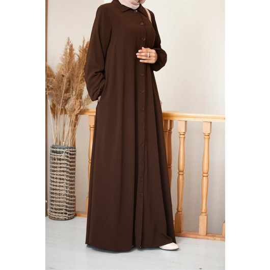 Full Length Buttoned Abaya Brown