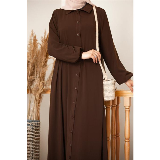 Full Length Buttoned Abaya Brown