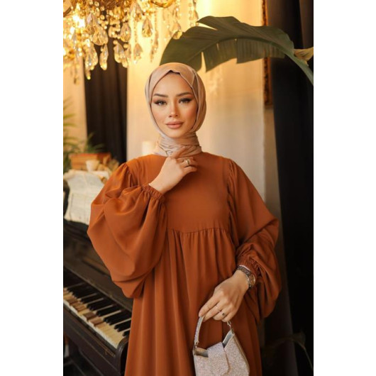 Hijab Balloon Oversized Dress Brown