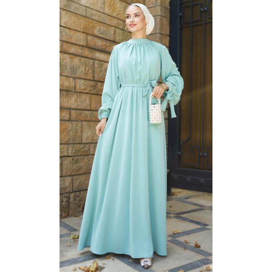 Hijab Shirt Neck Loose Dress Light Blue