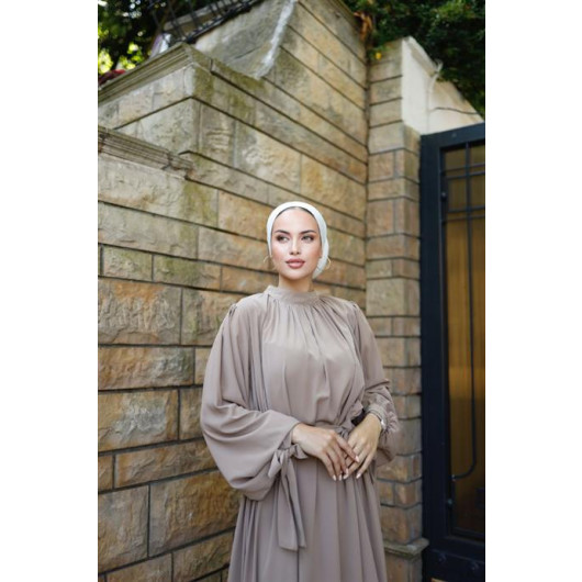 Hijab Shirt Neck Loose Dress Beige
