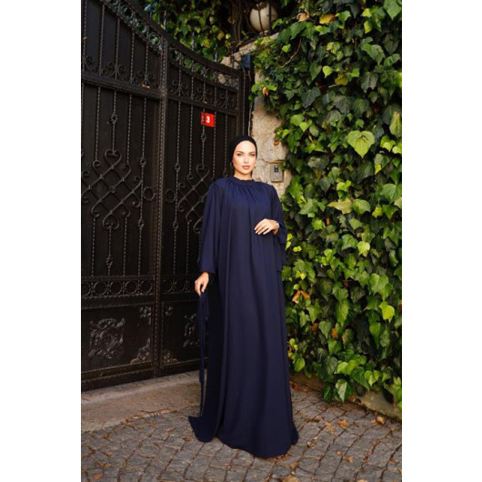 Hijab Strapped Neck Dress Navy Blue