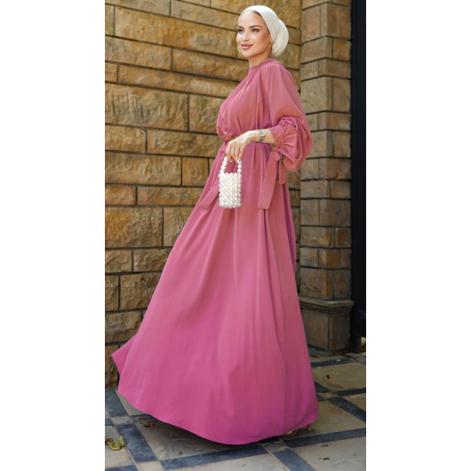 Hijab Shirt Neck Loose Dress Pink