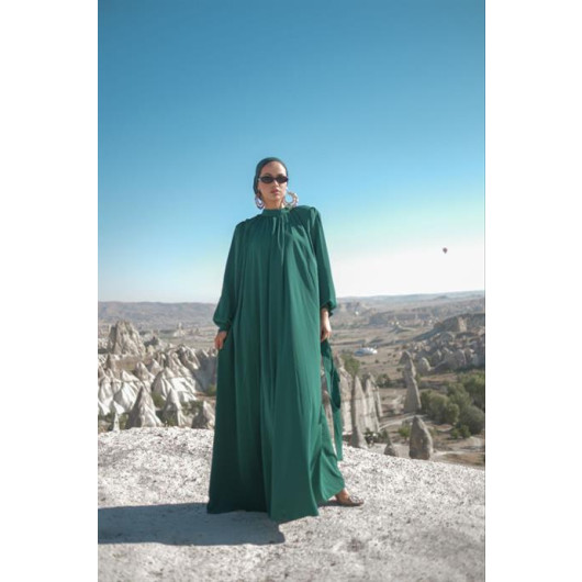 Hijab Shirt Neck Loose Dress Emerald