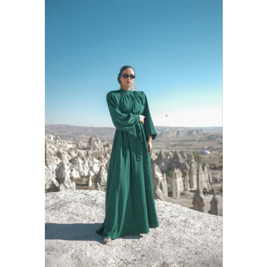 Hijab Shirt Neck Loose Dress Emerald