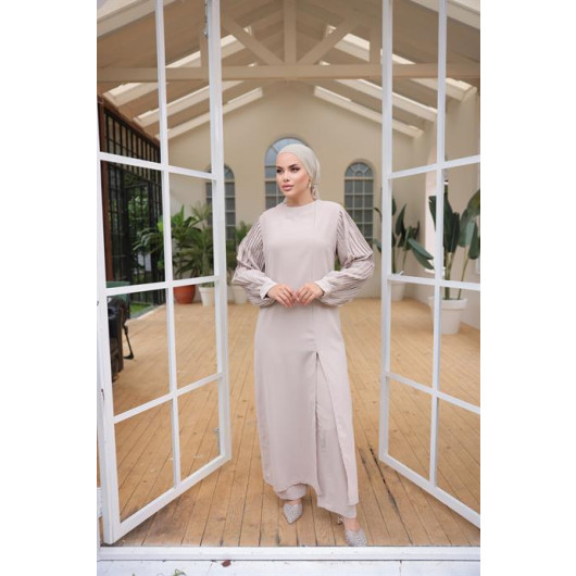 Hijab Crepe Double Suit Beige