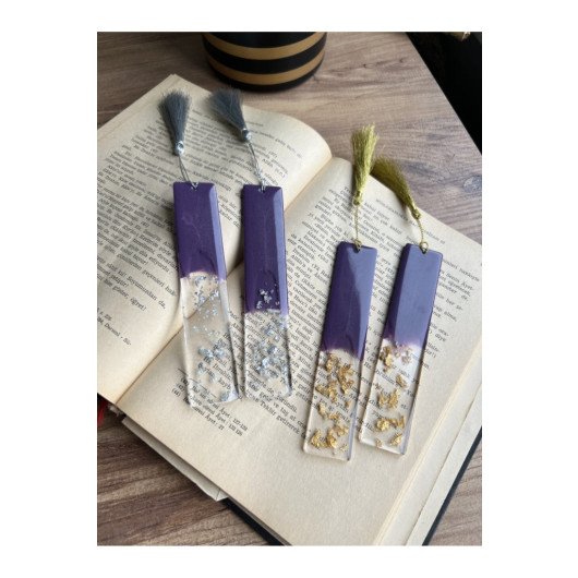 Silver Leaf Epoxy Bookmark 1 Piece, Purple