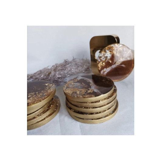 Set Of 4 Epoxy Coasters With Gold Leaf, Transparent